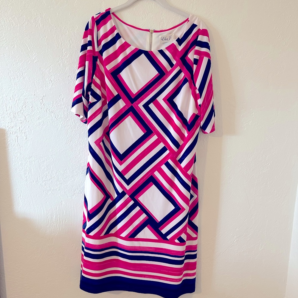 Eliza J pink, white and blue dress.